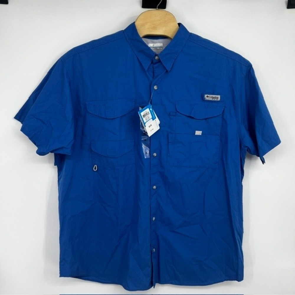 NWT Columbia PFG Bonehead Men's XXL Blue Short Sleeve Vented Fishing Button Up